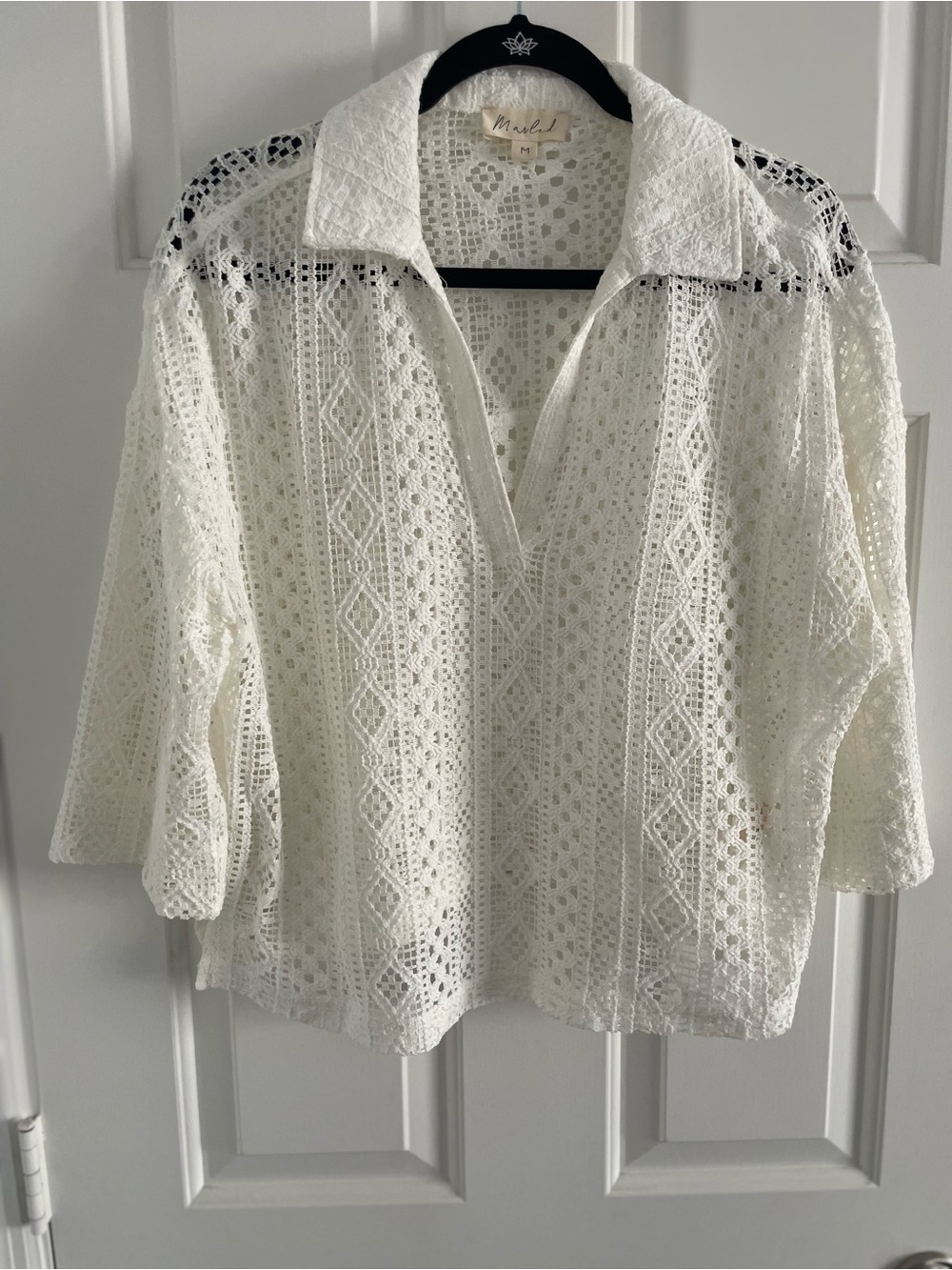 Marled White Crochet Collared Tunic - Picture 4 of 5